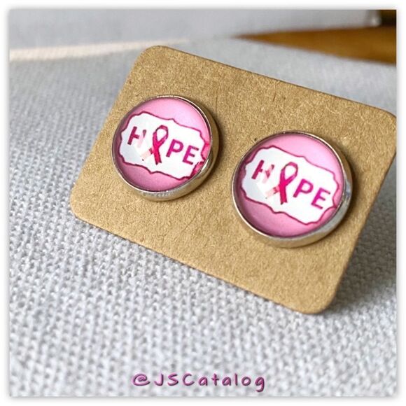Breast Cancer Awareness Handmade Studs Earrings - Picture 1 of 2